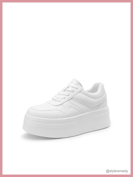 Shoes - Platform Sneakers Faux Leather Chunky Casual Lace-Up